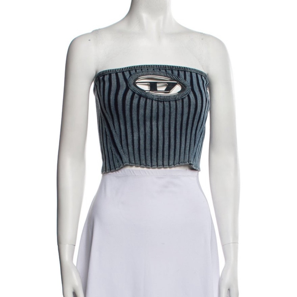 Diesel Blue and Black Striped Crop Top
